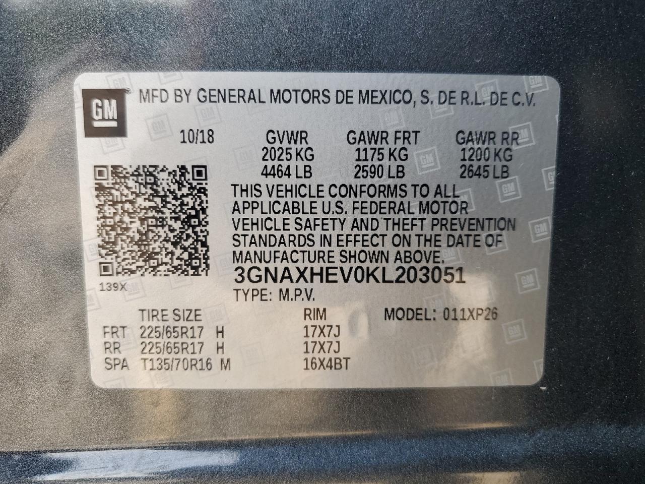2019 Chevrolet Equinox Ls VIN: 3GNAXHEV0KL203051 Lot: 63025175