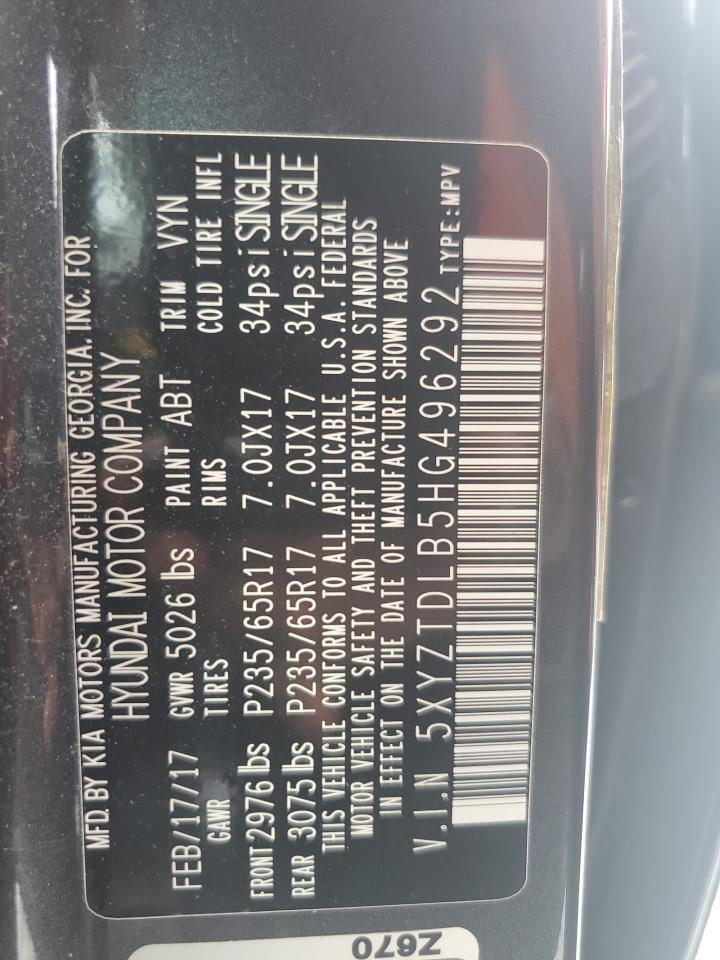 2017 Hyundai Santa Fe Sport VIN: 5XYZTDLB5HG496292 Lot: 64542865