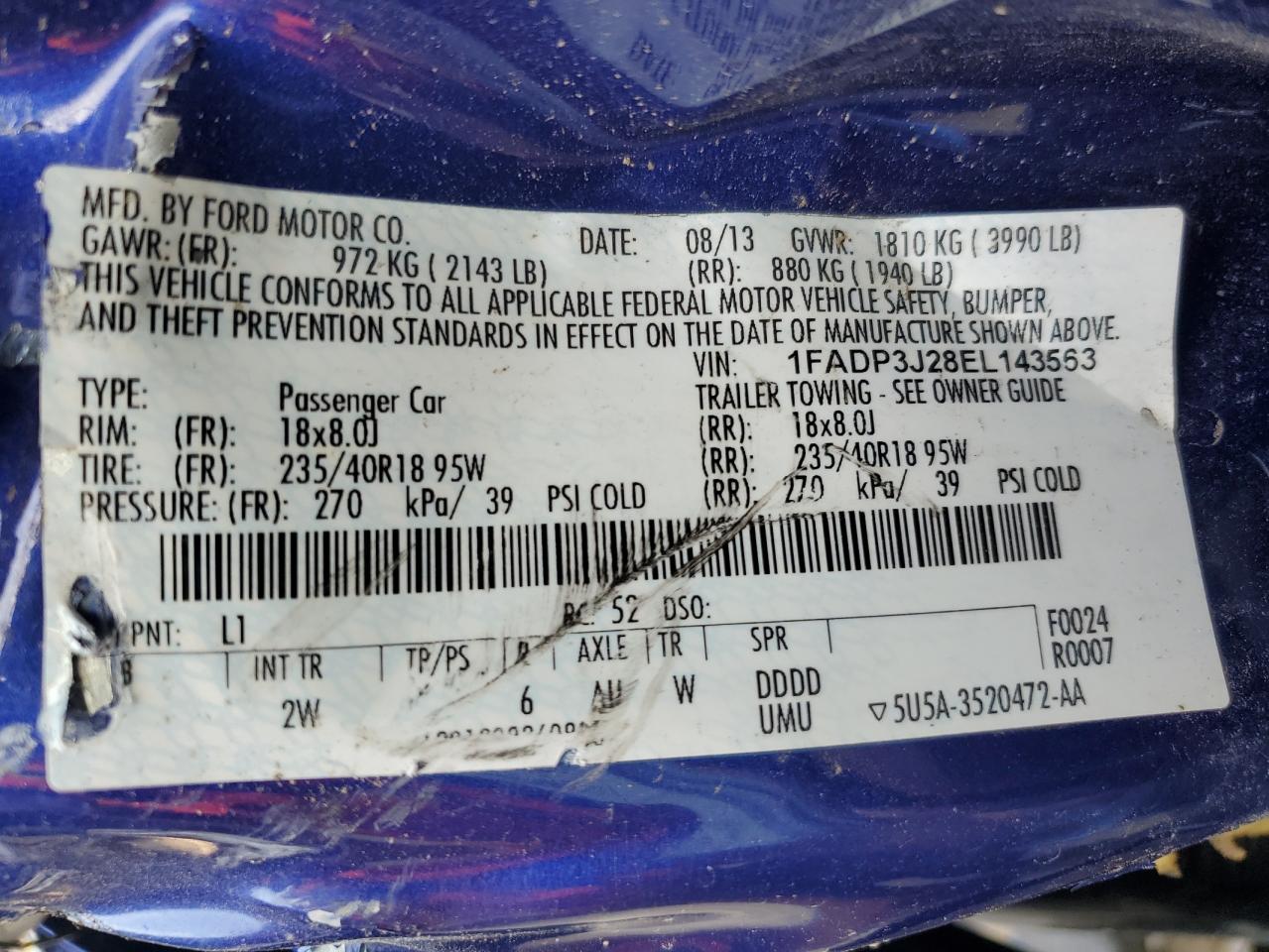 2014 Ford Focus Titanium VIN: 1FADP3J28EL143563 Lot: 63099755