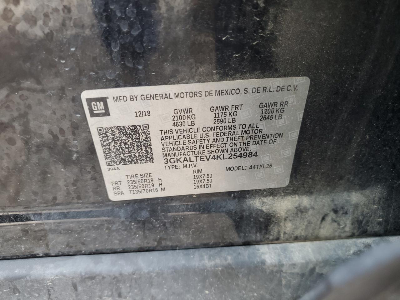2019 GMC Terrain Sle VIN: 3GKALTEV4KL254984 Lot: 64051905