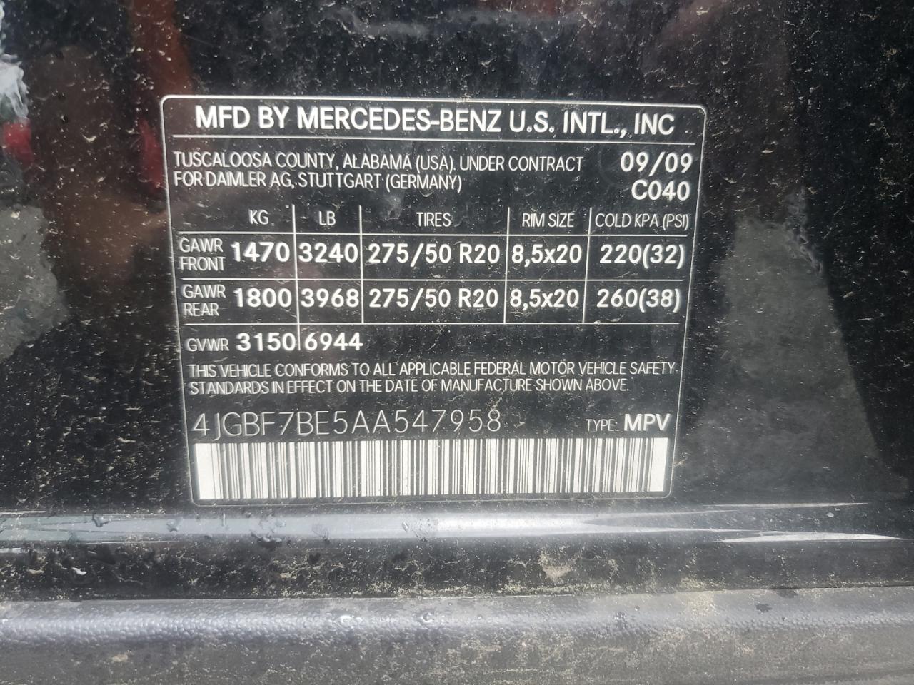 2010 Mercedes-Benz Gl 450 4Matic VIN: 4JGBF7BE5AA547958 Lot: 63533415