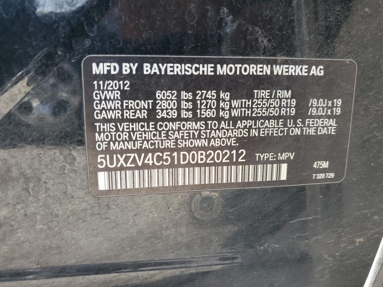2013 BMW X5 xDrive35I VIN: 5UXZV4C51D0B20212 Lot: 63674385