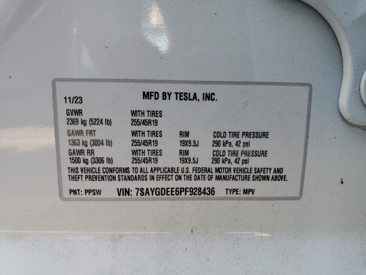 2023 Tesla Model Y VIN: 7SAYGDEE6PF928436 Lot: 64761375