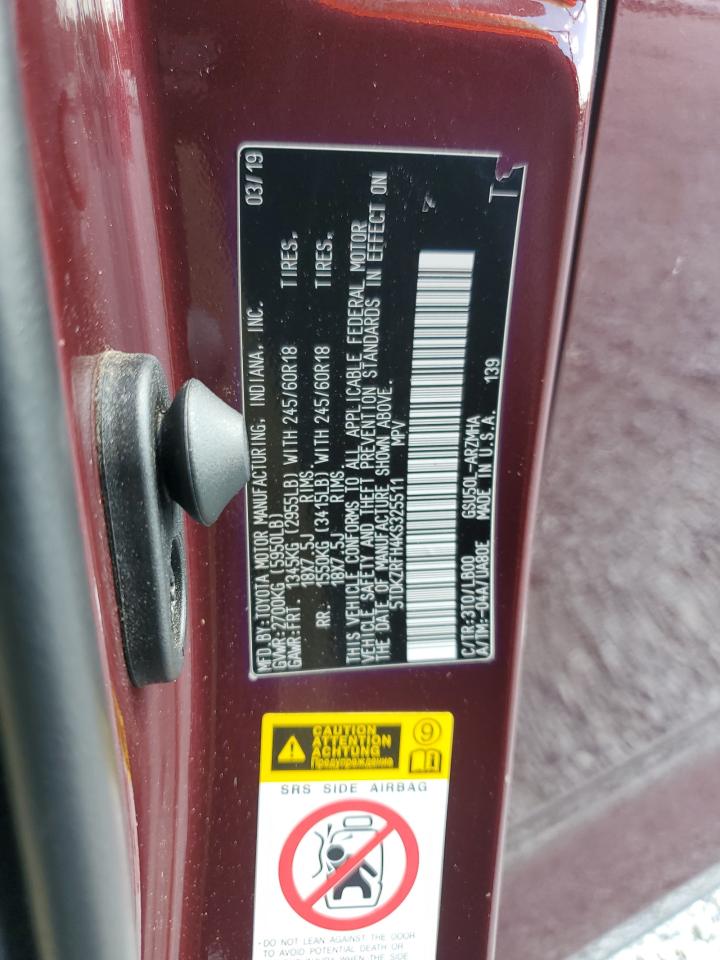 2019 Toyota Highlander Se VIN: 5TDKZRFH4KS325511 Lot: 64081495