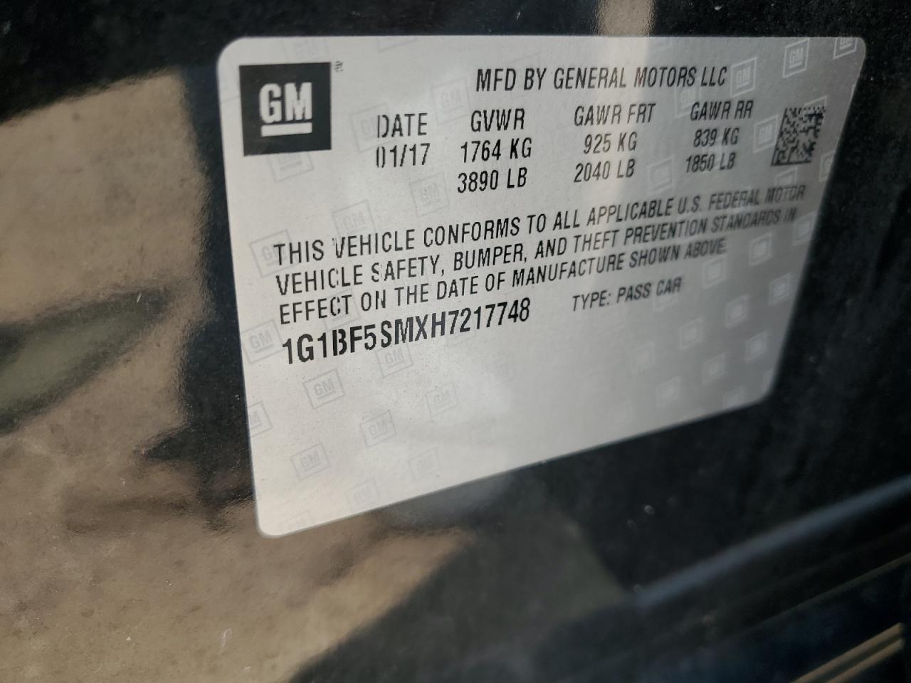 2017 Chevrolet Cruze Premier VIN: 1G1BF5SMXH7217748 Lot: 64745575