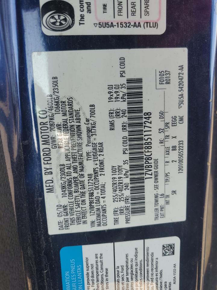 2011 Ford Mustang Gt VIN: 1ZVBP8CF8B5117248 Lot: 66608245