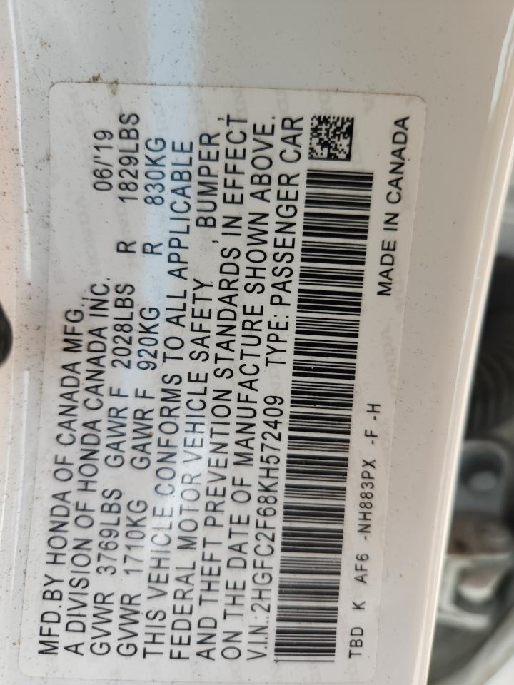 2019 Honda Civic Lx VIN: 2HGFC2F68KH572409 Lot: 65350955
