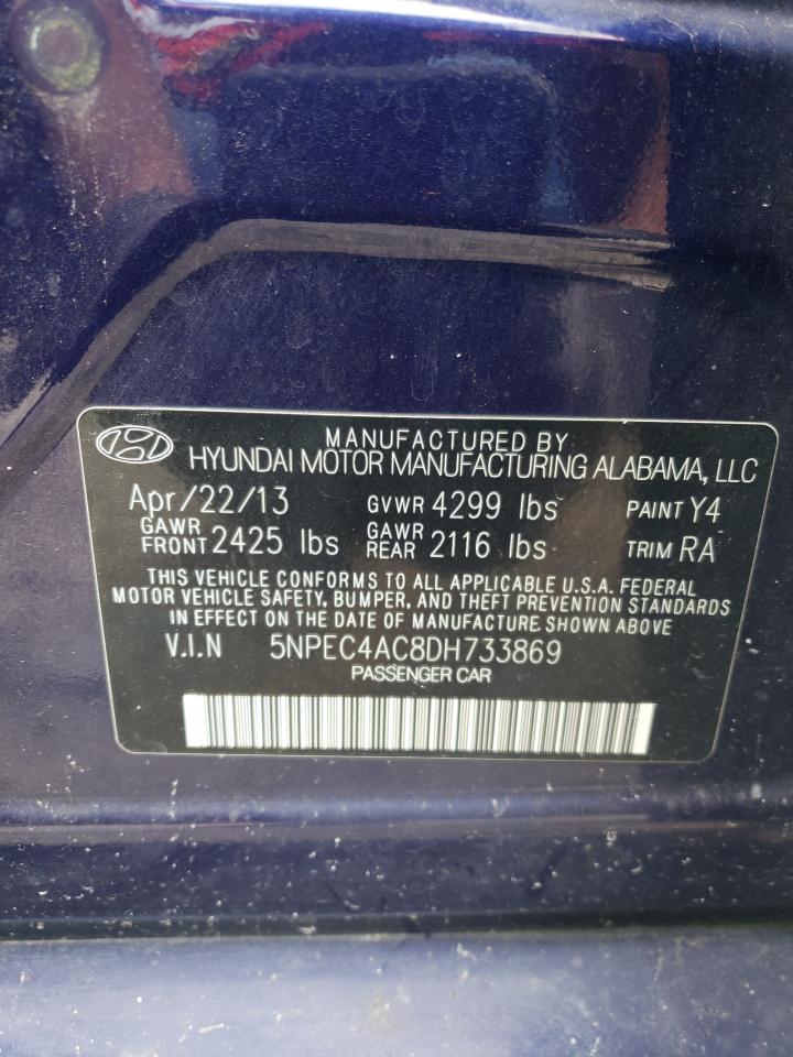 2013 Hyundai Sonata Se VIN: 5NPEC4AC8DH733869 Lot: 63972395