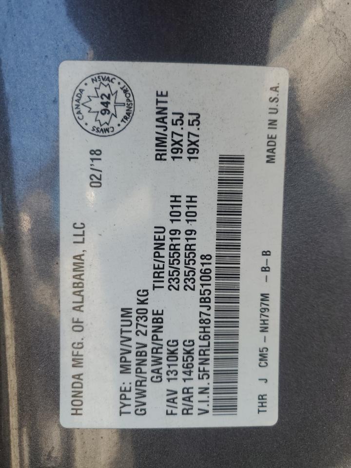 5FNRL6H87JB510618 HONDA ODYSSEY 2018
