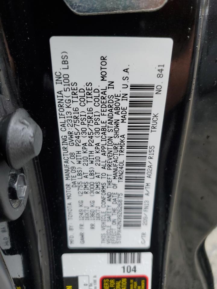 2009 Toyota Tacoma VIN: 5TEPX42N39Z626875 Lot: 63600235