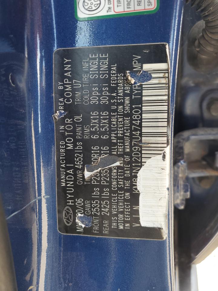 2007 Hyundai Tucson Se VIN: KM8JN12D97U474801 Lot: 64245115
