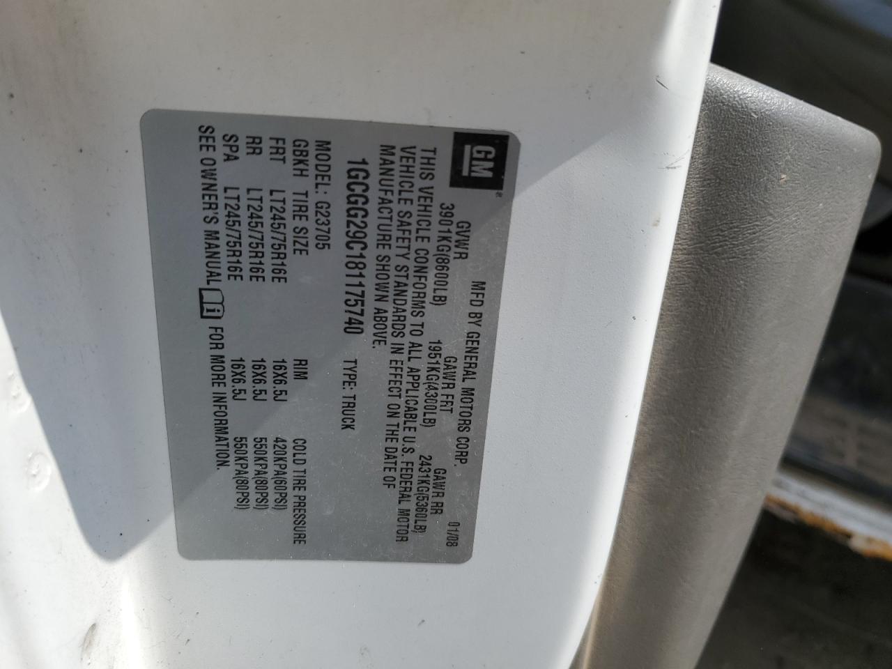 2008 Chevrolet Express G2500 VIN: 1GCGG29C181175740 Lot: 64672195