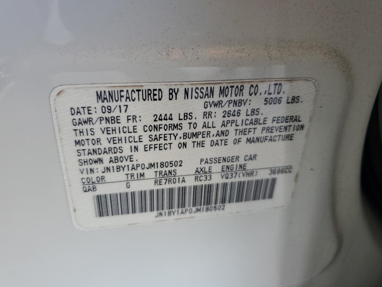 2018 Infiniti Q70 3.7 Luxe VIN: JN1BY1AP0JM180502 Lot: 63908725