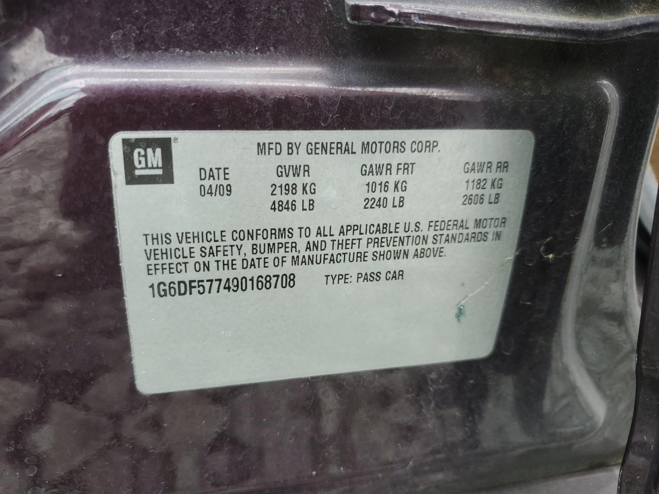 2009 Cadillac Cts VIN: 1G6DF577490168708 Lot: 64092255