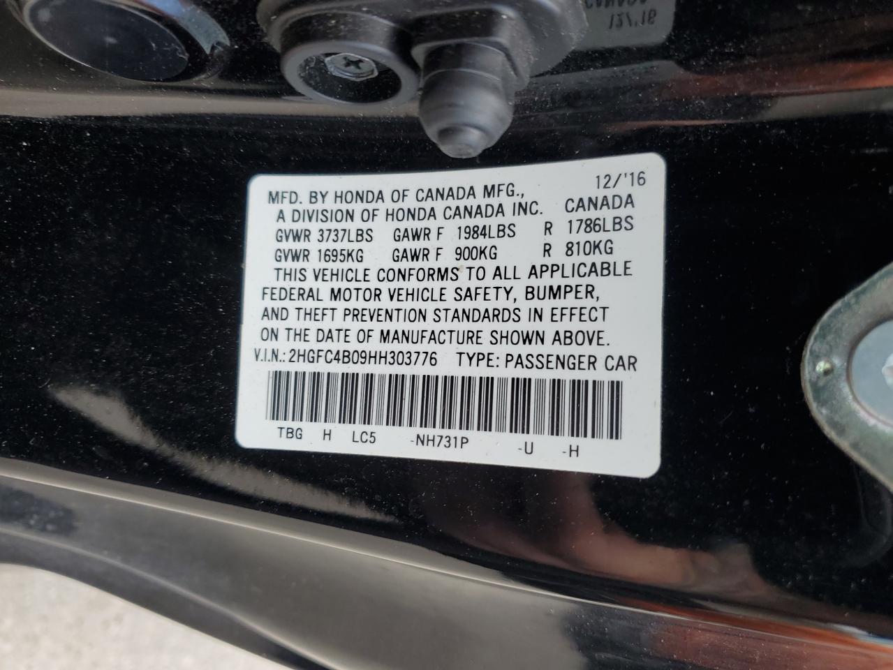 2017 Honda Civic Lx VIN: 2HGFC4B09HH303776 Lot: 65963095