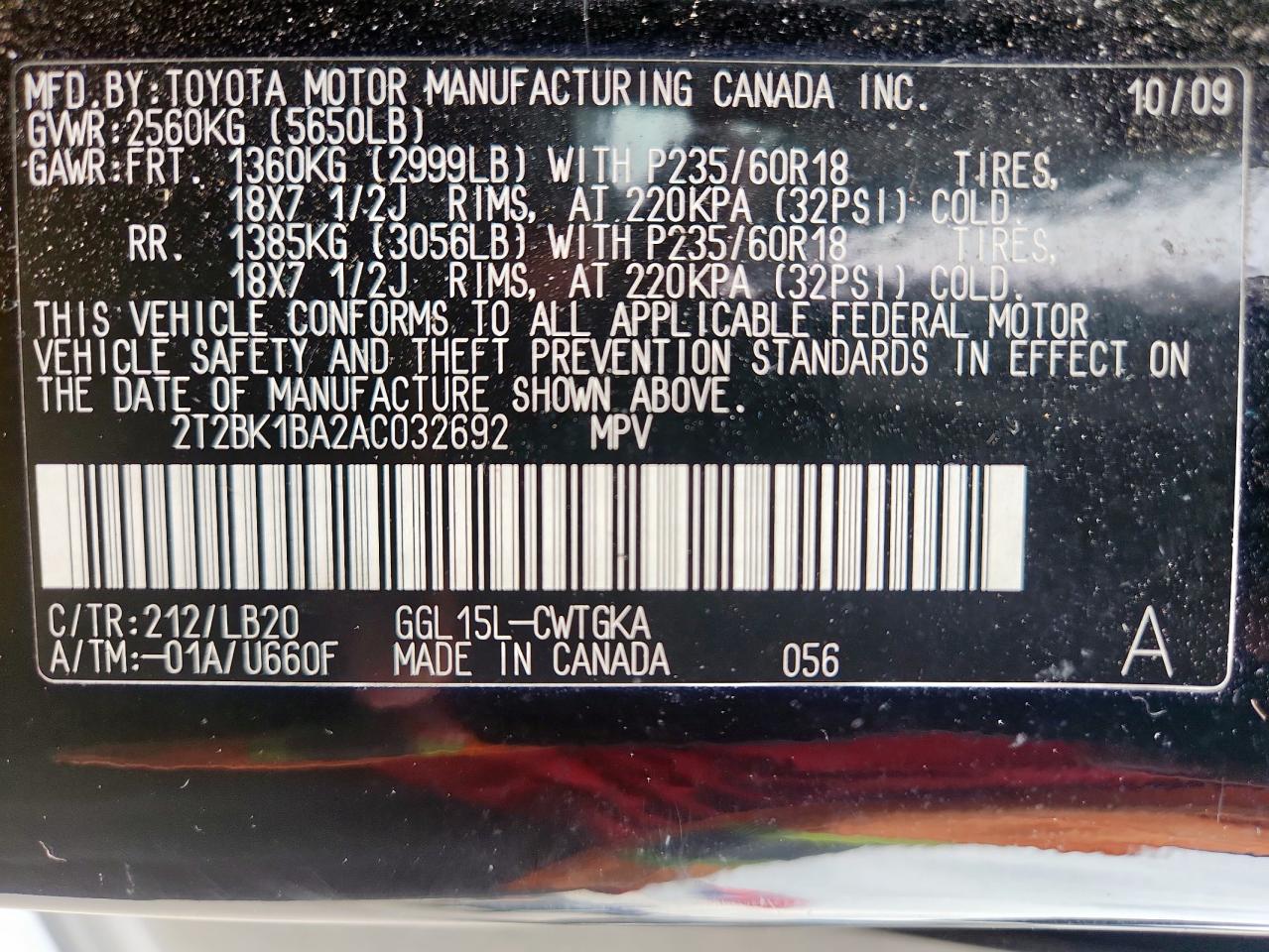 2010 Lexus Rx 350 VIN: 2T2BK1BA2AC032692 Lot: 63156335
