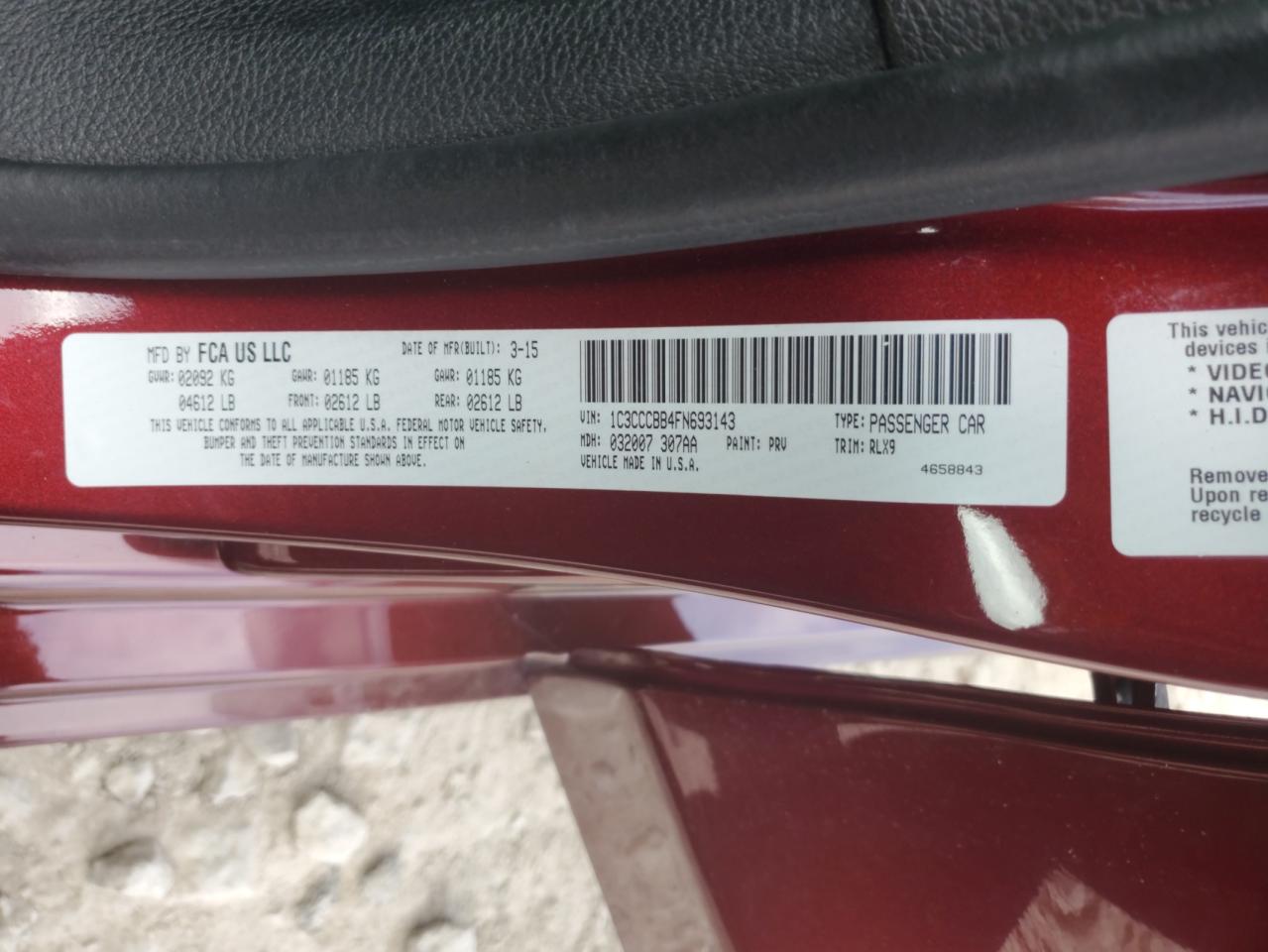 2015 Chrysler 200 S VIN: 1C3CCCBB4FN693143 Lot: 64113135