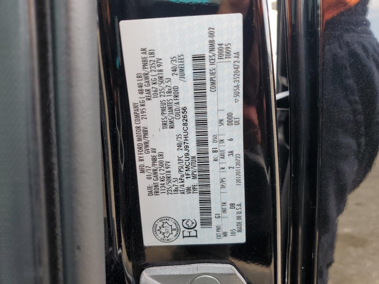 2017 Ford Escape Titanium VIN: 1FMCU9J97HUC82656 Lot: 65087805
