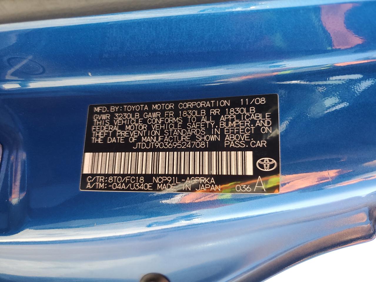 2009 Toyota Yaris VIN: JTDJT903695247081 Lot: 64661515