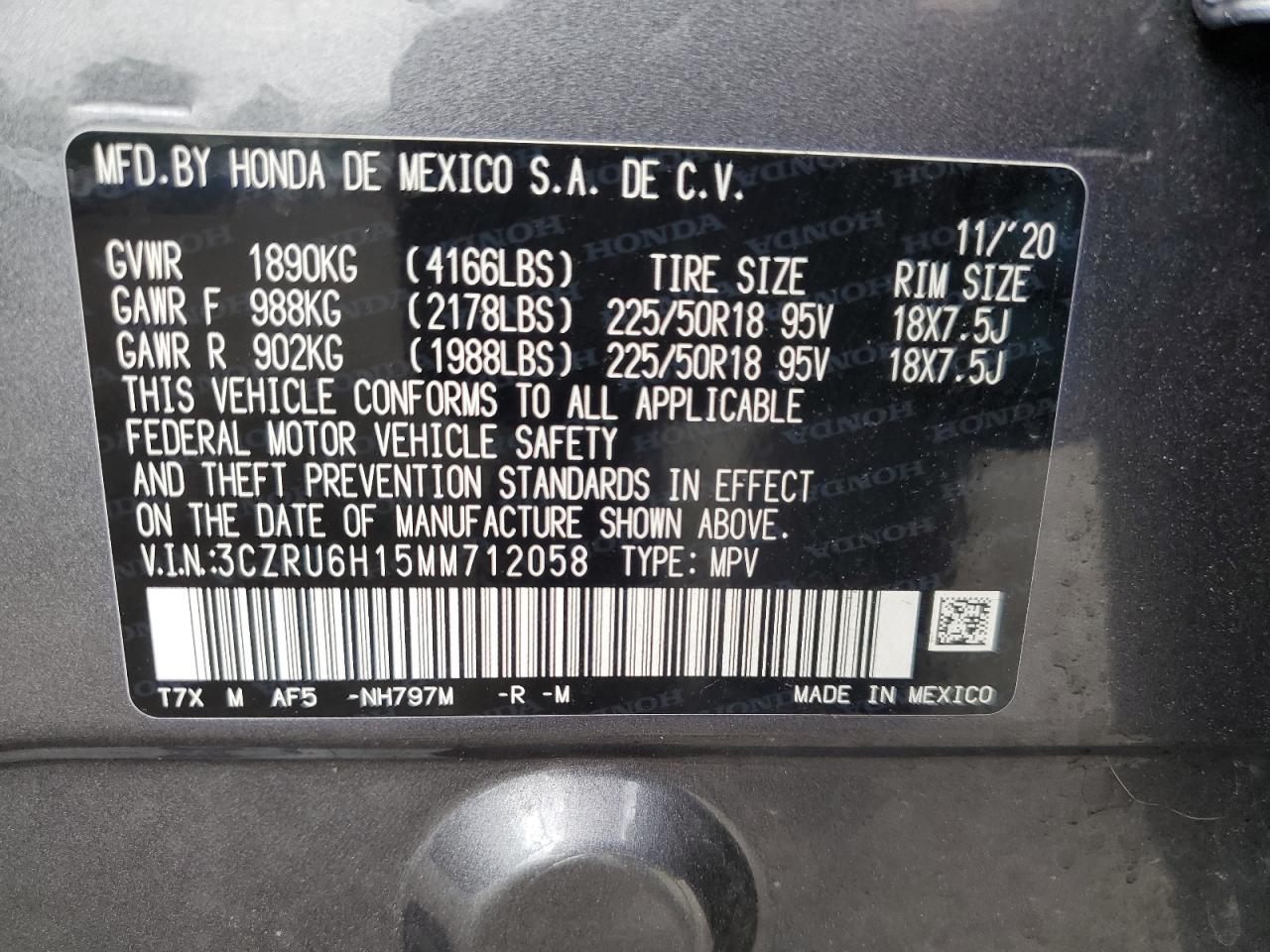 2021 Honda Hr-V Sport VIN: 3CZRU6H15MM712058 Lot: 64043635