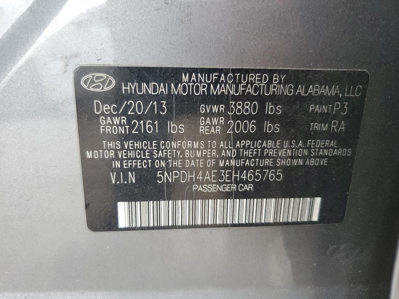 2014 Hyundai Elantra Se VIN: 5NPDH4AE3EH465765 Lot: 62065285