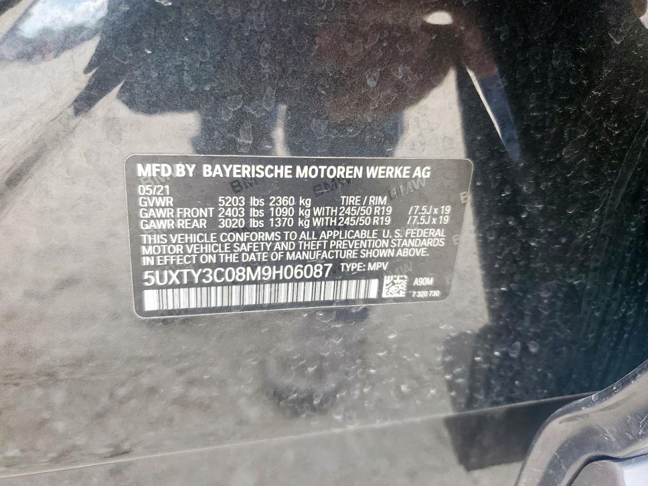 2021 BMW X3 Sdrive30I VIN: 5UXTY3C08M9H06087 Lot: 65389305