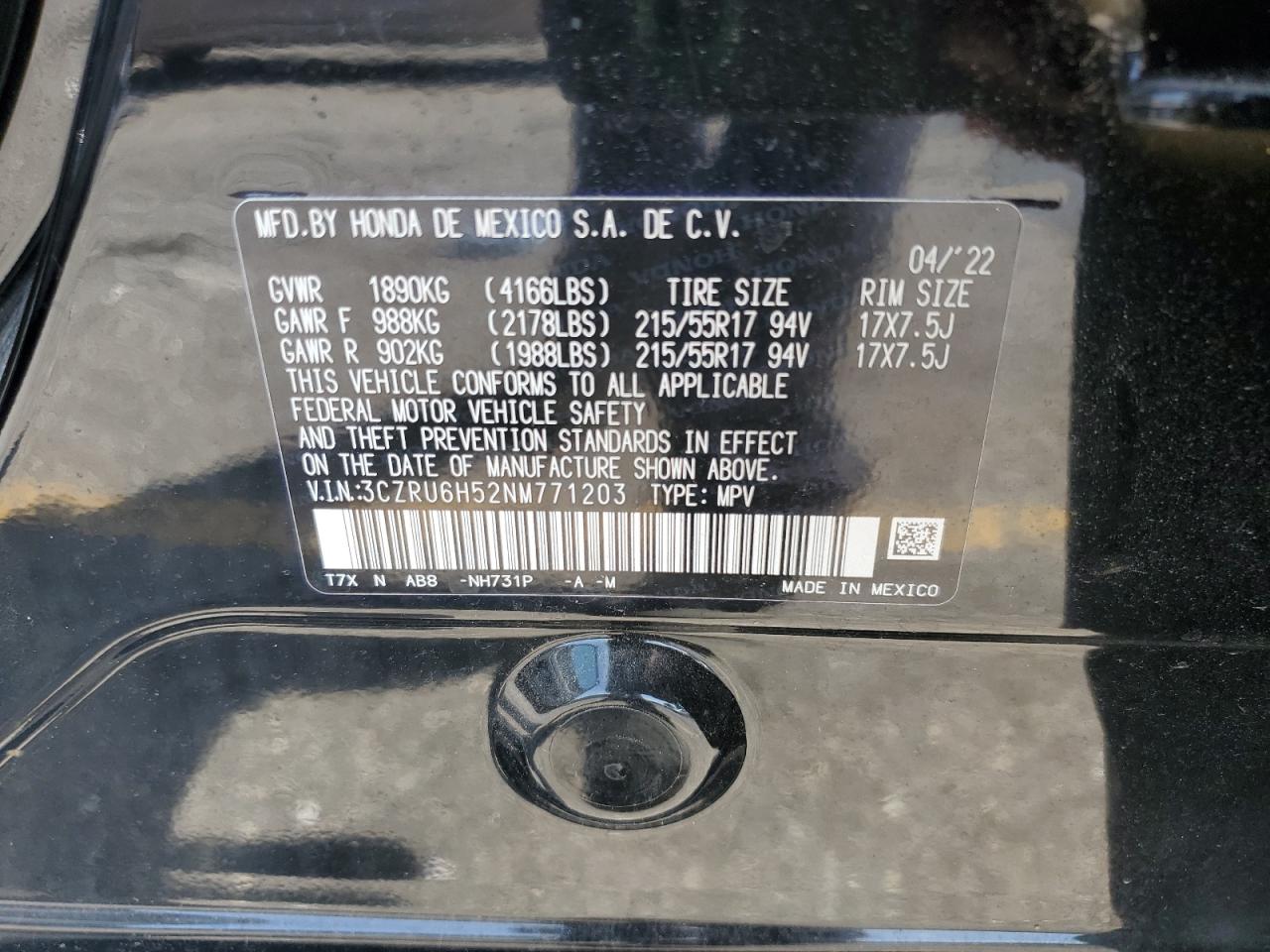 3czru6h52nm771203 3CZRU6H52NM771203 2022 Honda Hr-V Ex
