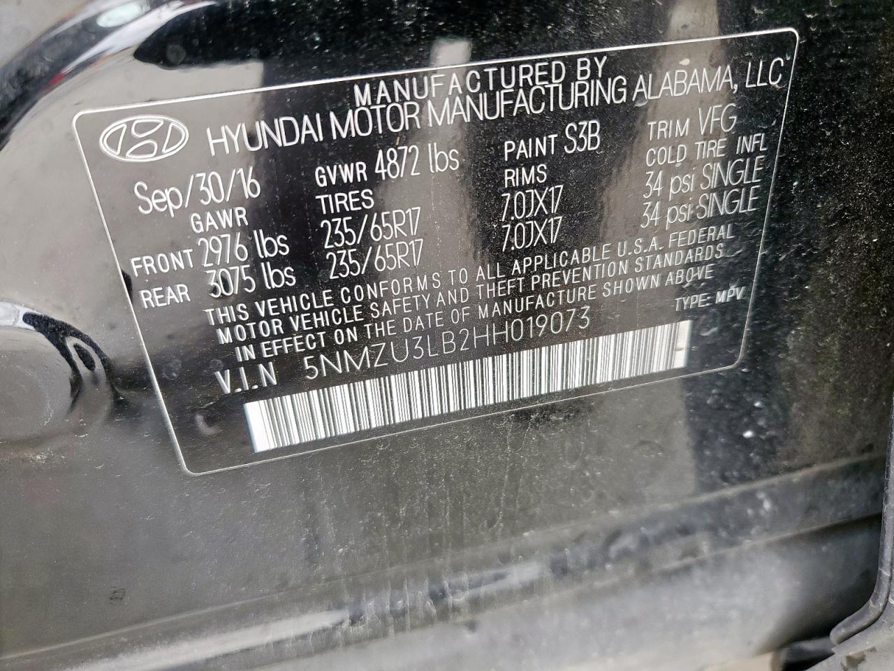 2017 Hyundai Santa Fe Sport VIN: 5NMZU3LB2HH019073 Lot: 64441165