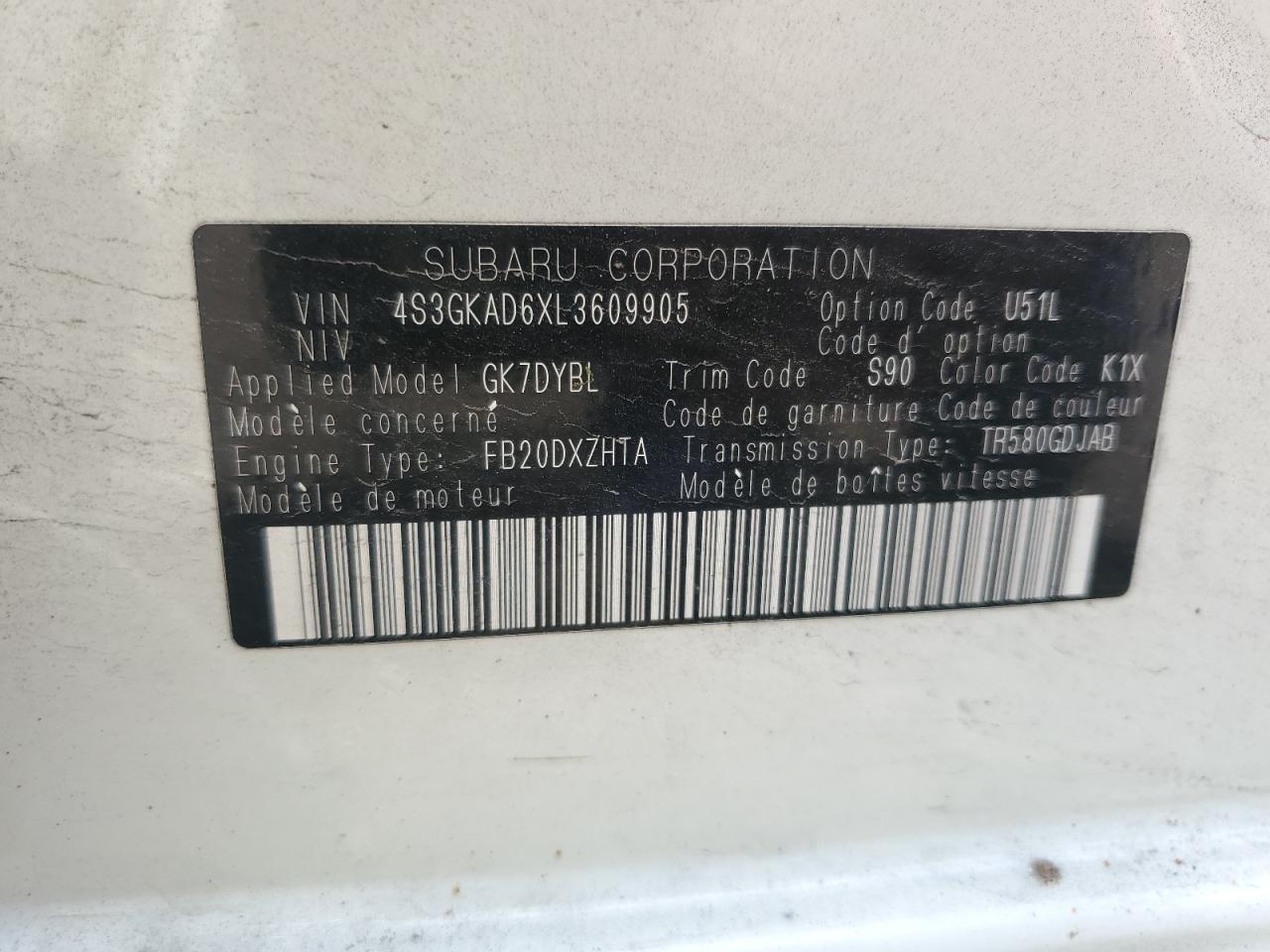 2020 Subaru Impreza Premium VIN: 4S3GKAD6XL3609905 Lot: 62959785