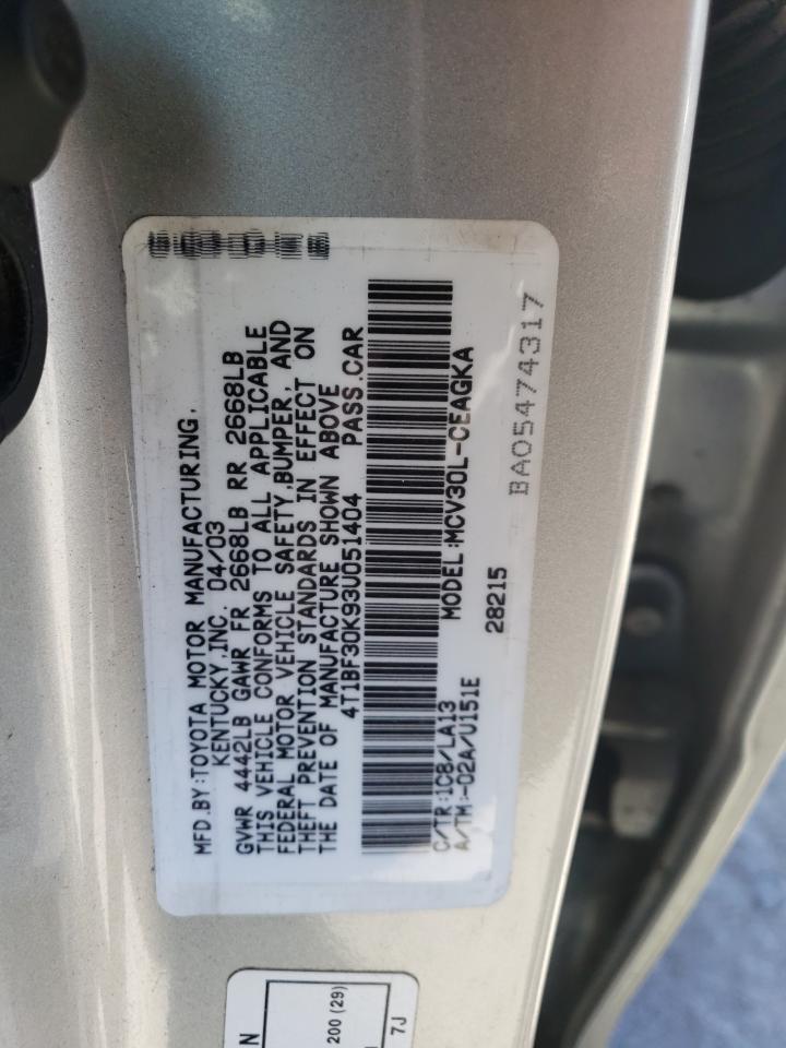 2003 Toyota Camry Le VIN: 4T1BF30K93U051404 Lot: 64195365