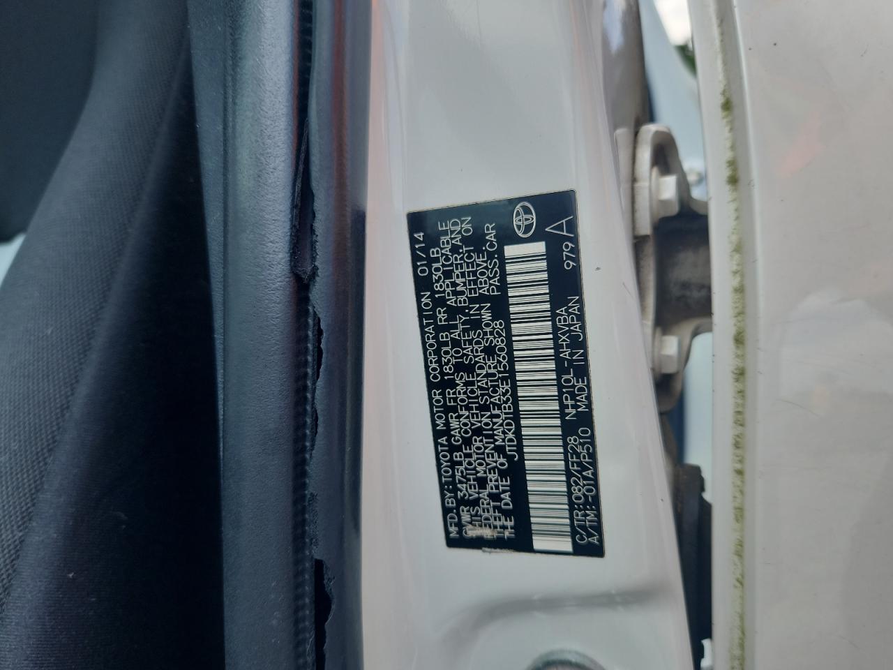 2014 Toyota Prius C VIN: JTDKDTB33E1560828 Lot: 62589255