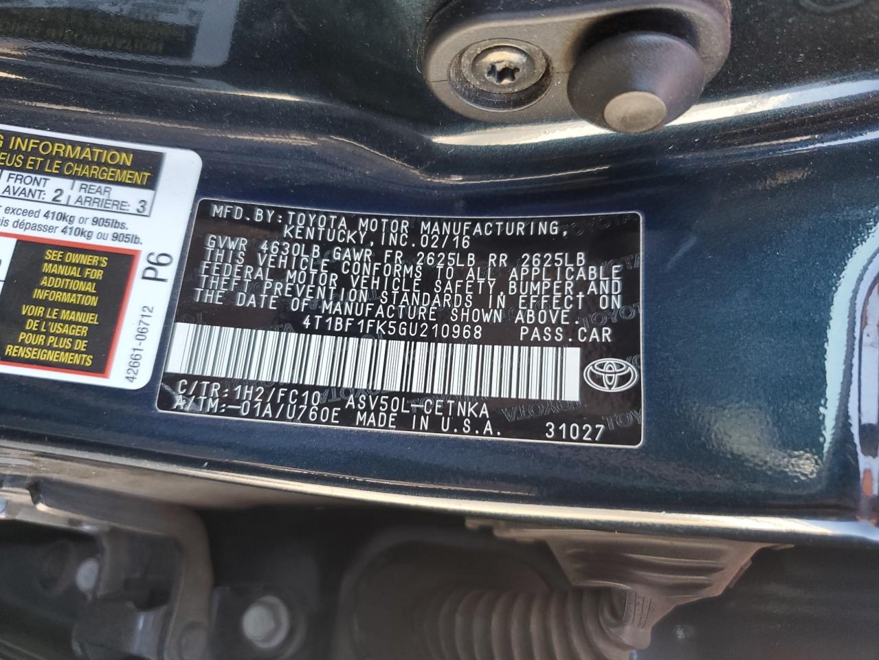 2016 Toyota Camry Le VIN: 4T1BF1FK5GU210968 Lot: 64811625