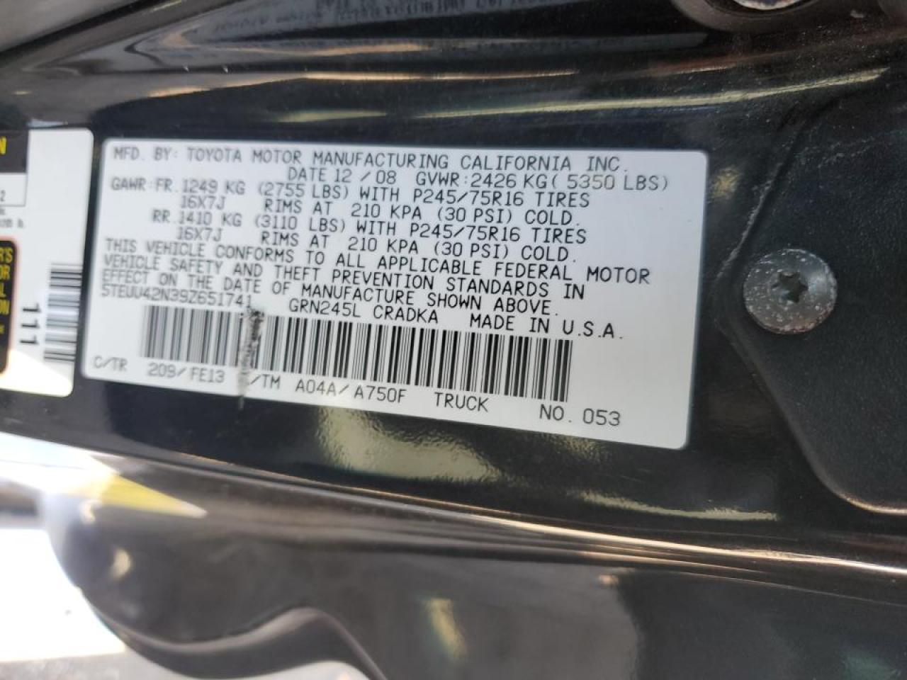 2009 Toyota Tacoma Access Cab VIN: 5TEUU42N39Z651741 Lot: 63476035