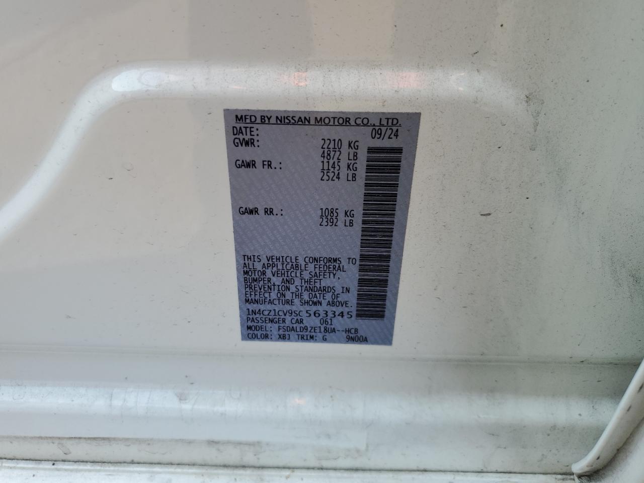 2025 Nissan Leaf Sv Plus VIN: 1N4CZ1CV9SC563345 Lot: 65197545