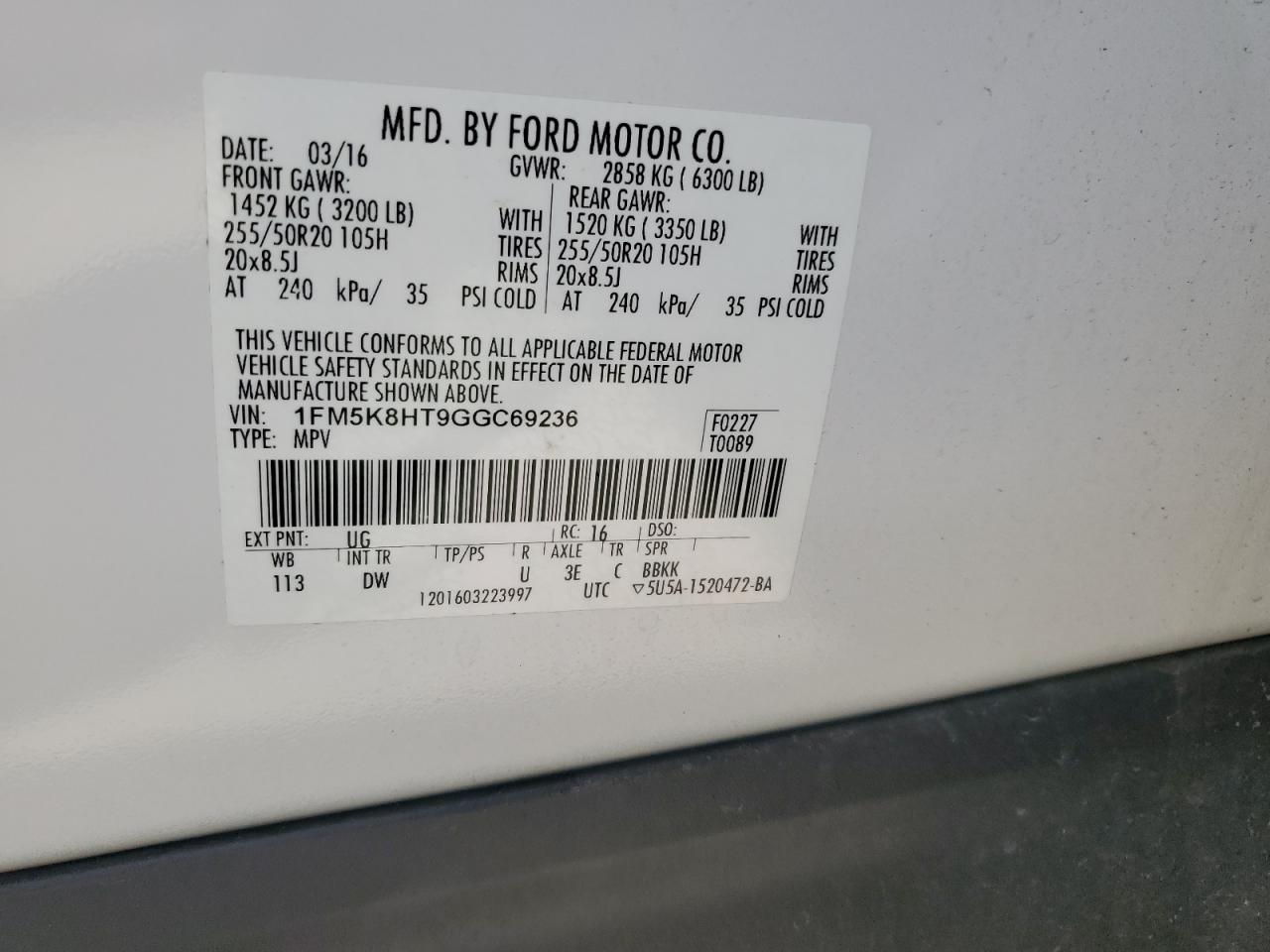 2016 Ford Explorer Platinum VIN: 1FM5K8HT9GGC69236 Lot: 64966345