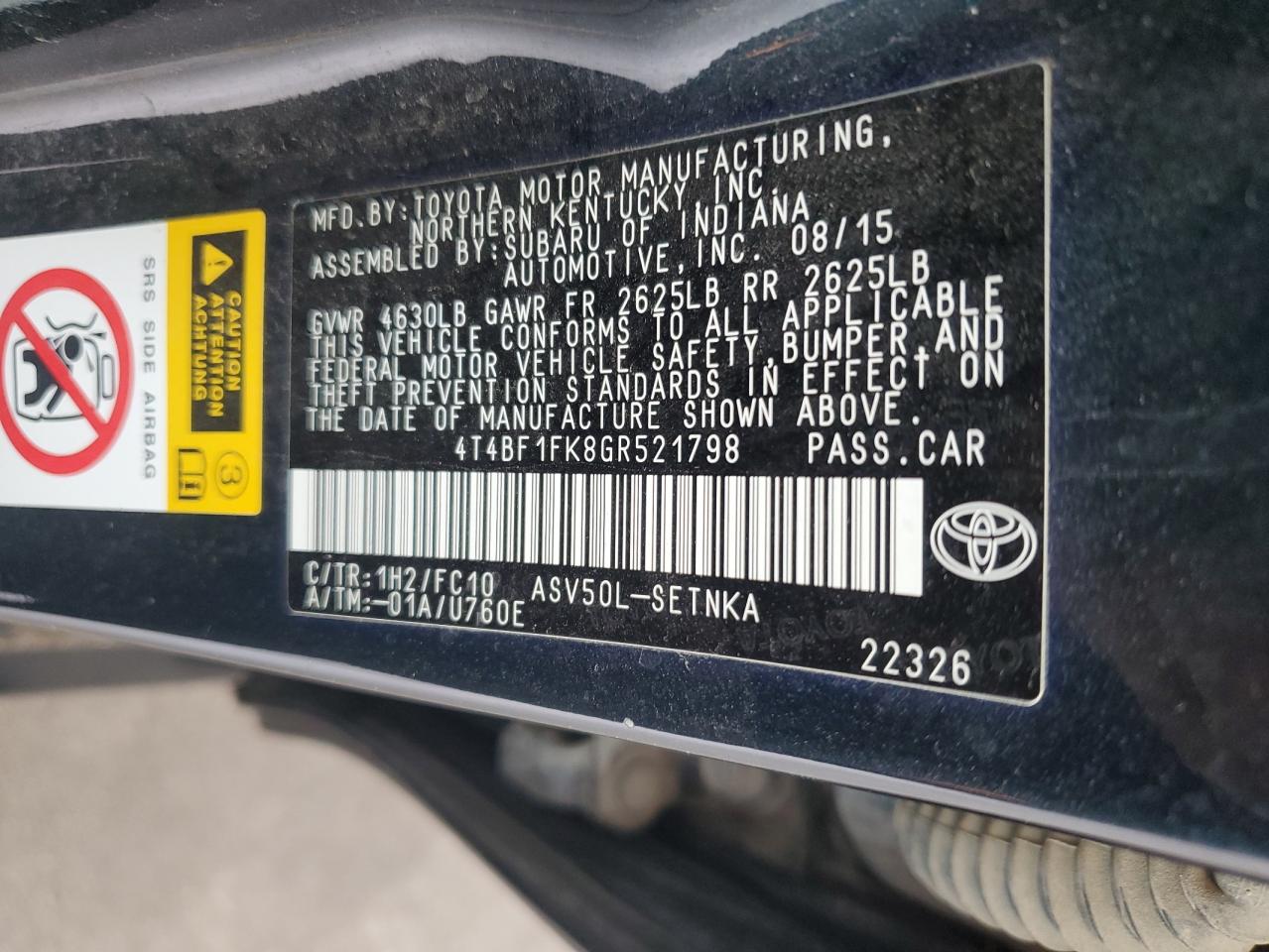 2016 Toyota Camry Le VIN: 4T4BF1FK8GR521798 Lot: 64430115