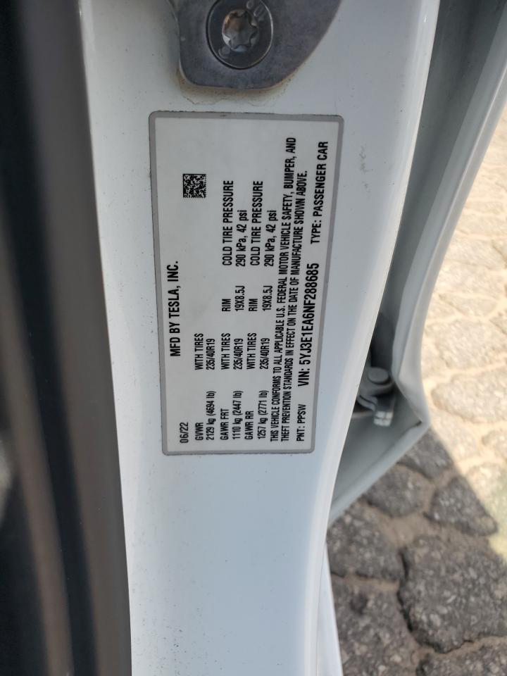 2022 Tesla Model 3 VIN: 5YJ3E1EA6NF288685 Lot: 63184775