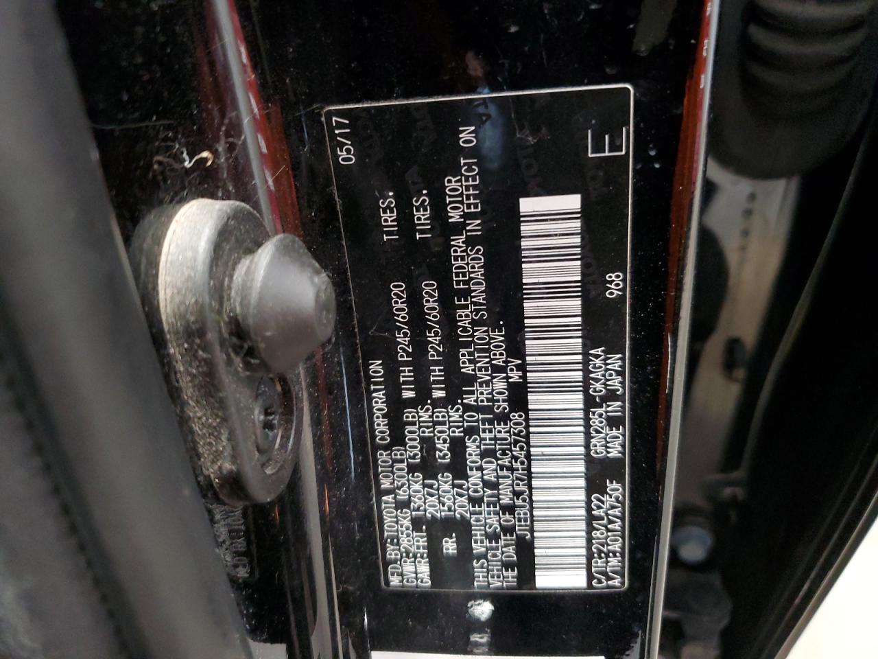 2017 Toyota 4Runner Sr5/Sr5 Premium VIN: JTEBU5JR7H5457308 Lot: 62017785