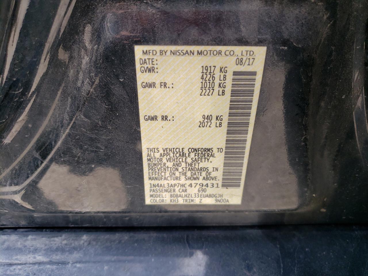 2017 Nissan Altima 2.5 VIN: 1N4AL3AP7HC479431 Lot: 62639265