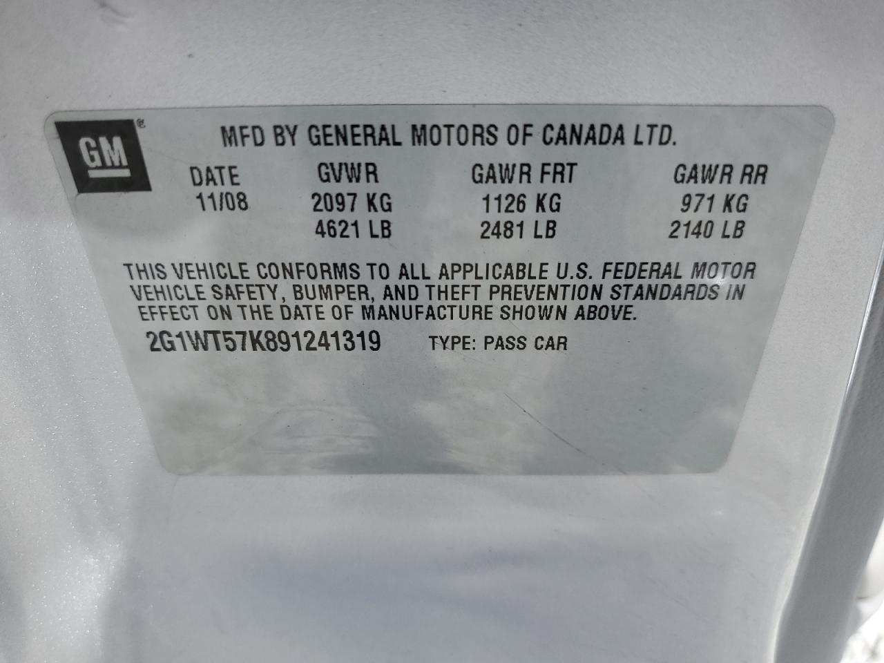 2009 Chevrolet Impala 1Lt VIN: 2G1WT57K891241319 Lot: 65524455