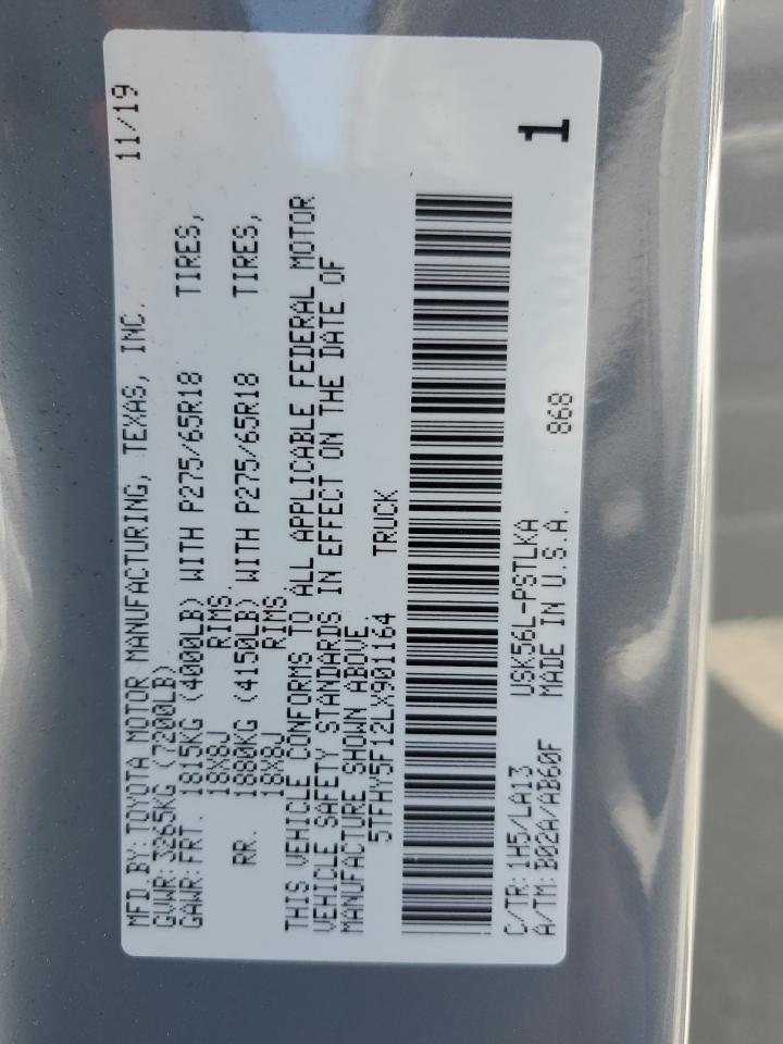 2020 Toyota Tundra Crewmax Limited VIN: 5TFHY5F12LX901164 Lot: 62688725