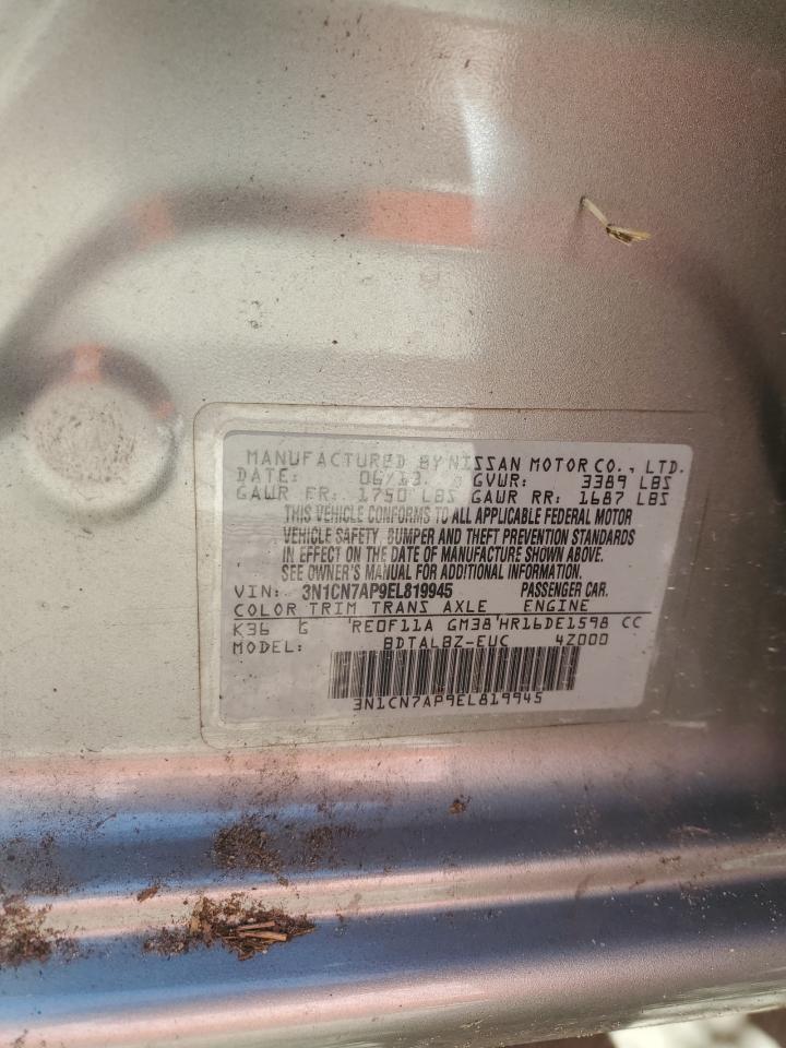 2014 Nissan Versa S VIN: 3N1CN7AP9EL819945 Lot: 64880565