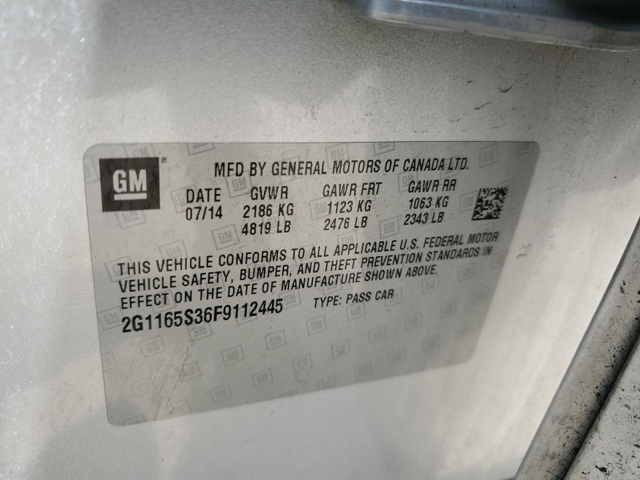 2G1165S36F9112445 2015 Chevrolet Impala Ltz