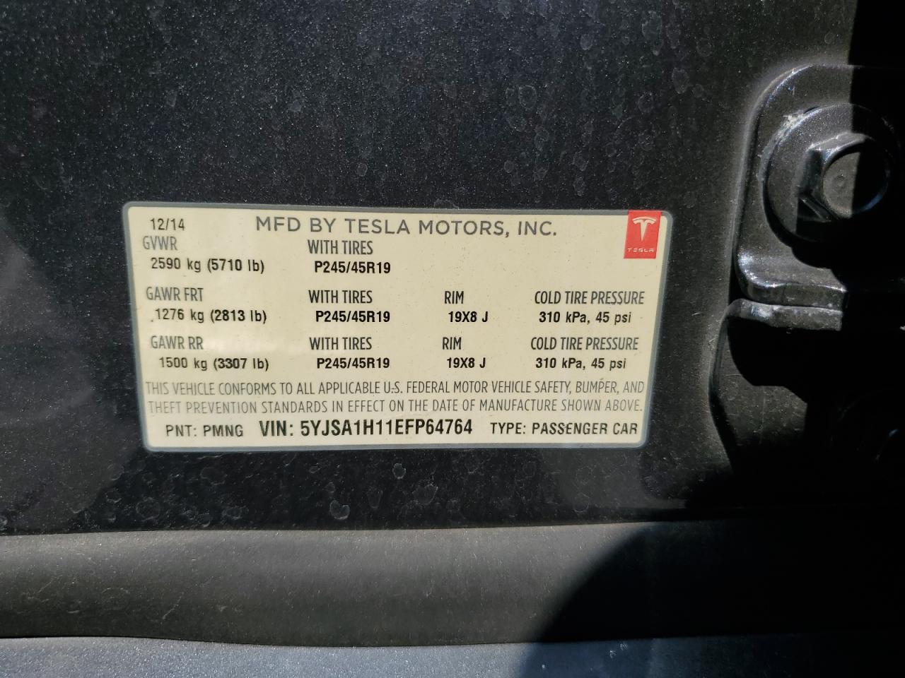 2014 Tesla Model S VIN: 5YJSA1H11EFP64764 Lot: 64265815