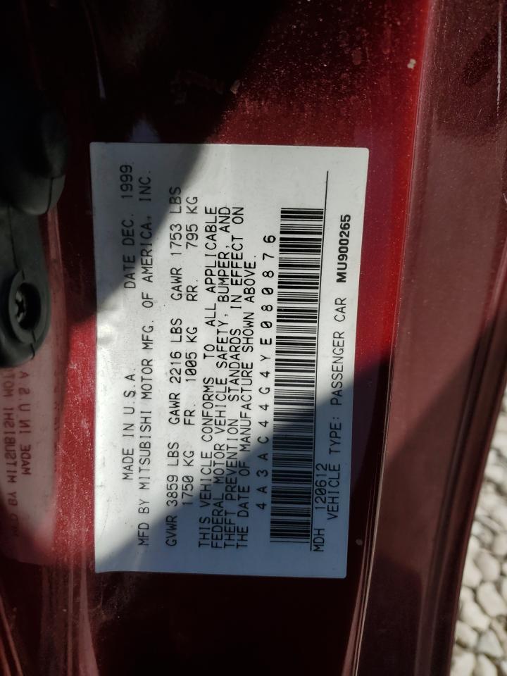 2000 Mitsubishi Eclipse Gs VIN: 4A3AC44G4YE080876 Lot: 62756695