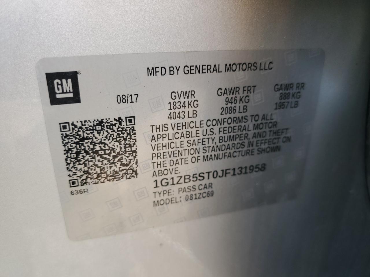 2018 Chevrolet Malibu Ls VIN: 1G1ZB5ST0JF131958 Lot: 64519365