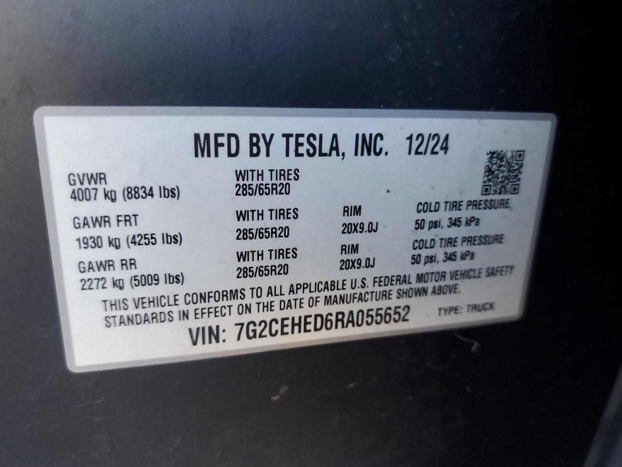 2024 Tesla Cybertruck VIN: 7G2CEHED9RA055841 Lot: 66363645