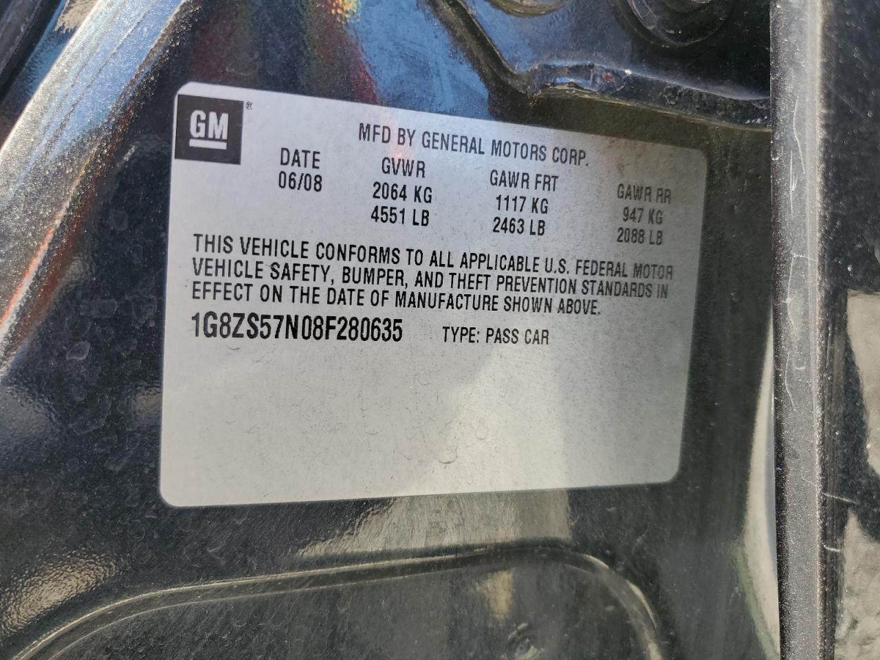 2008 Saturn Aura Xe VIN: 1G8ZS57N08F280635 Lot: 64051855