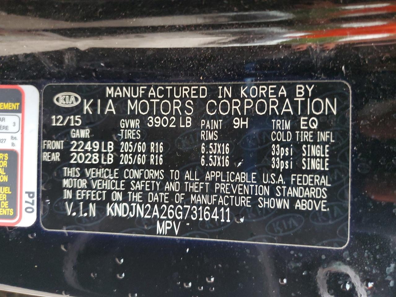 2016 Kia Soul VIN: KNDJN2A26G7316411 Lot: 63846855