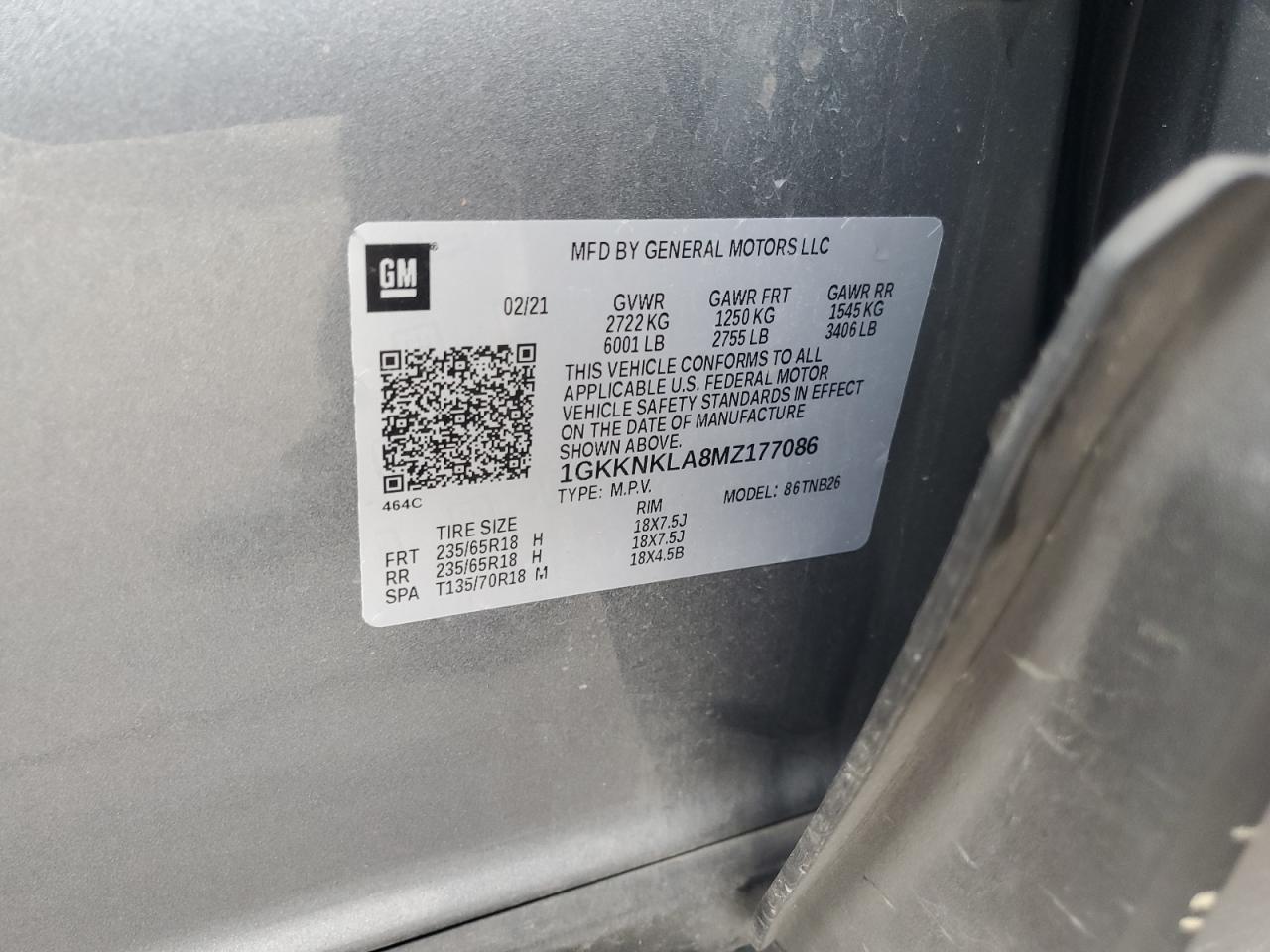 2021 GMC Acadia Sle VIN: 1GKKNKLA8MZ177086 Lot: 64555415